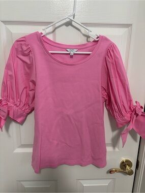 Crown Pink Puff-Sleeve Tie Cuff Top